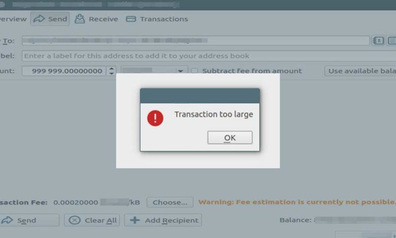 wallet error transaction large