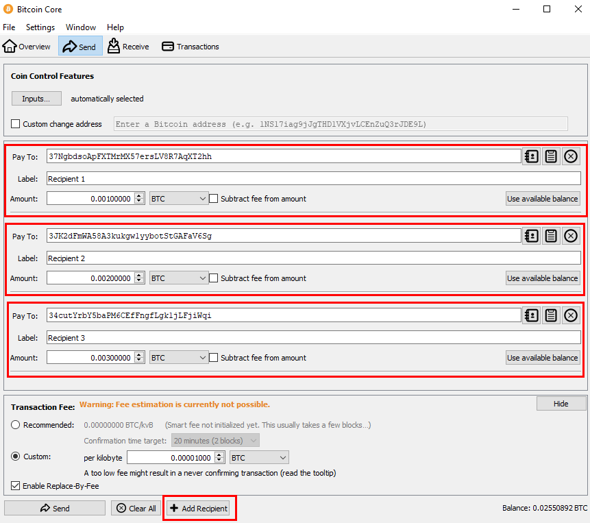 send btc multiple recipient