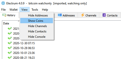 show coins electrum
