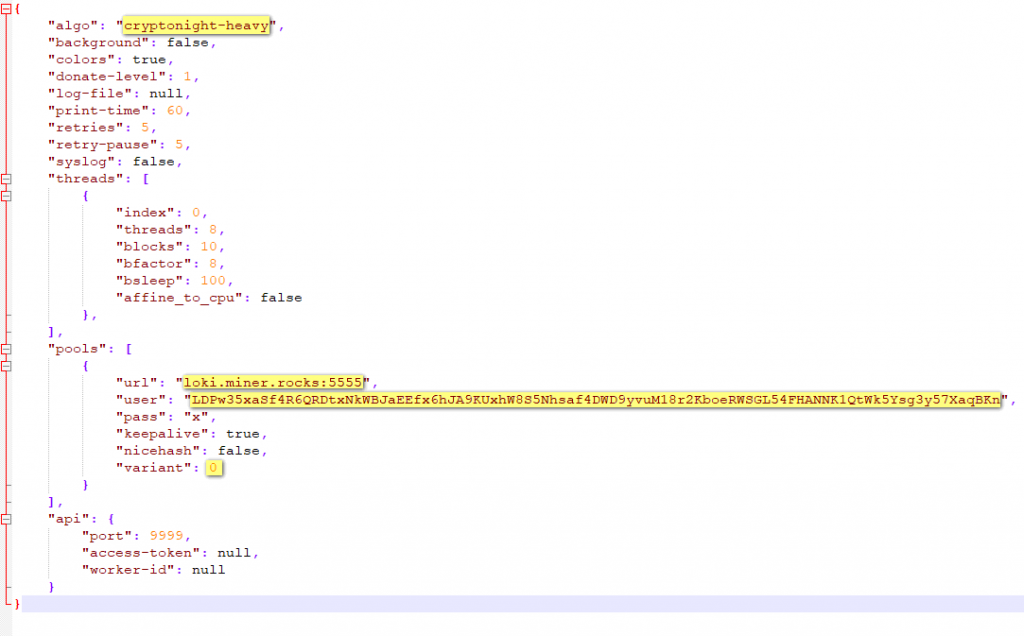 XMRig configuration settings